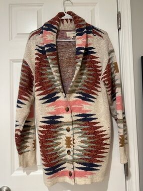 Lucky Brand Southwestern Aztec Collar Cardigan Sweater  size large